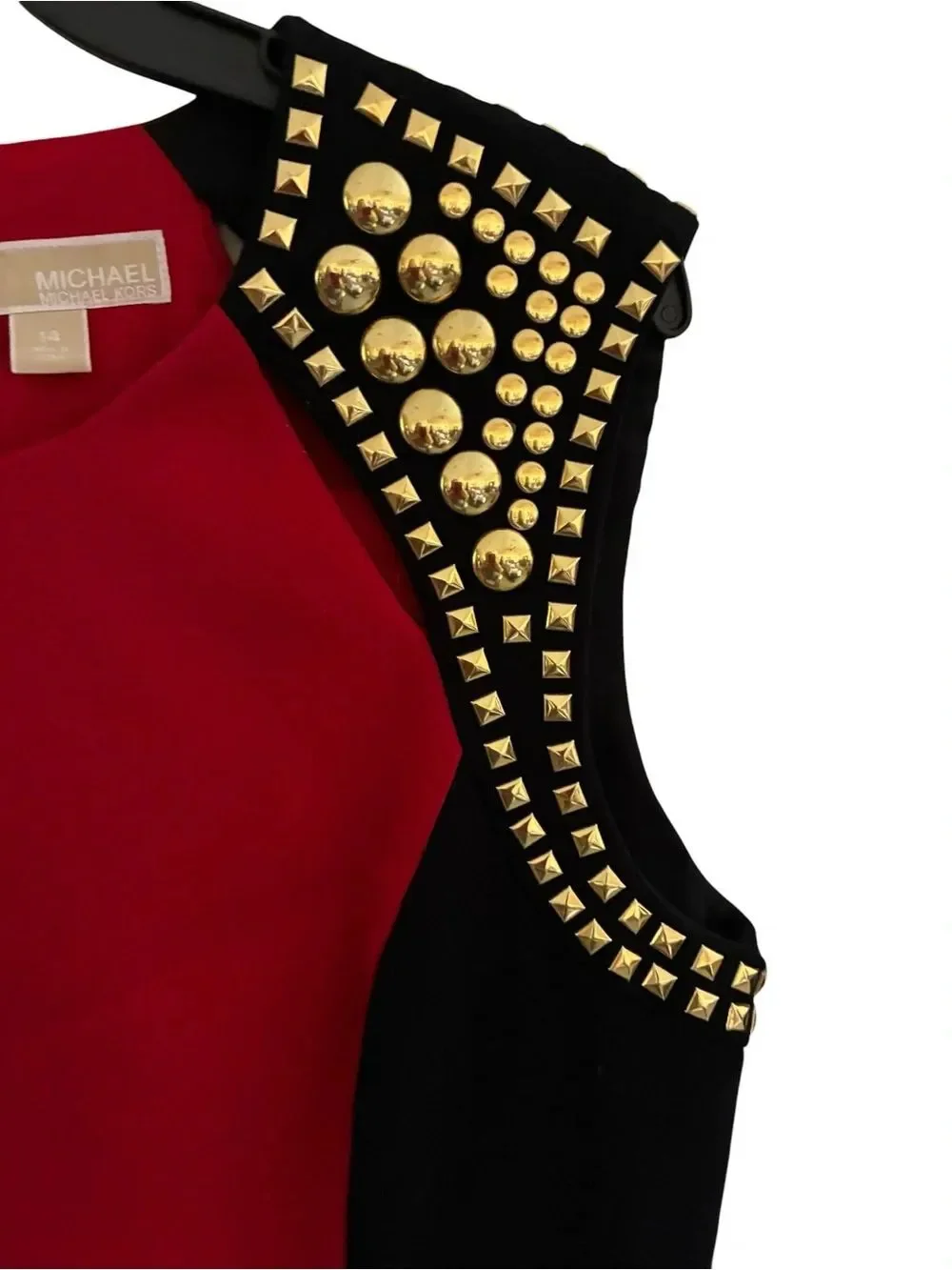 Michael Kors Gold Studded Shoulder Red Black Cocktail Dress Size 14